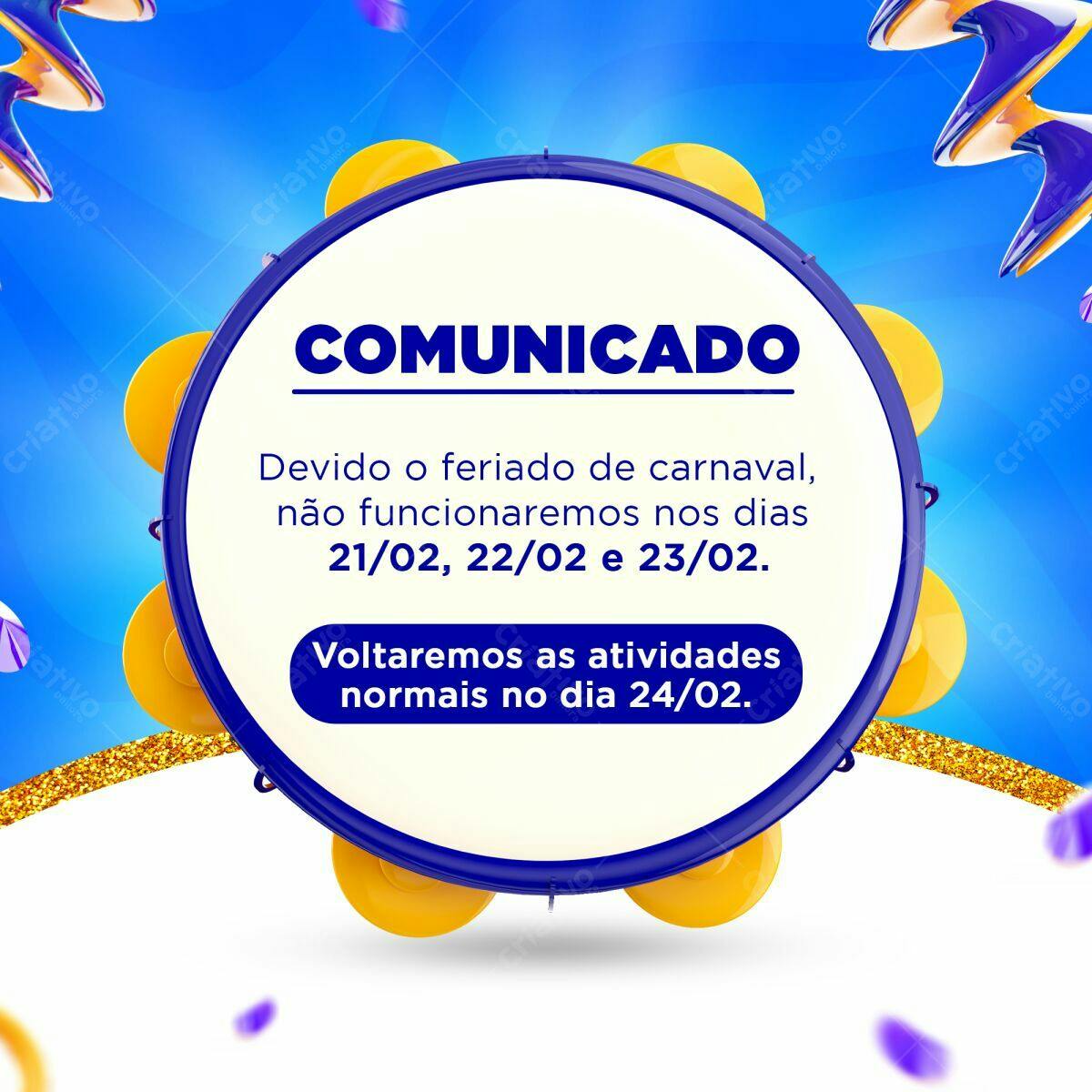 Comunicado de Carnaval PSD Editável