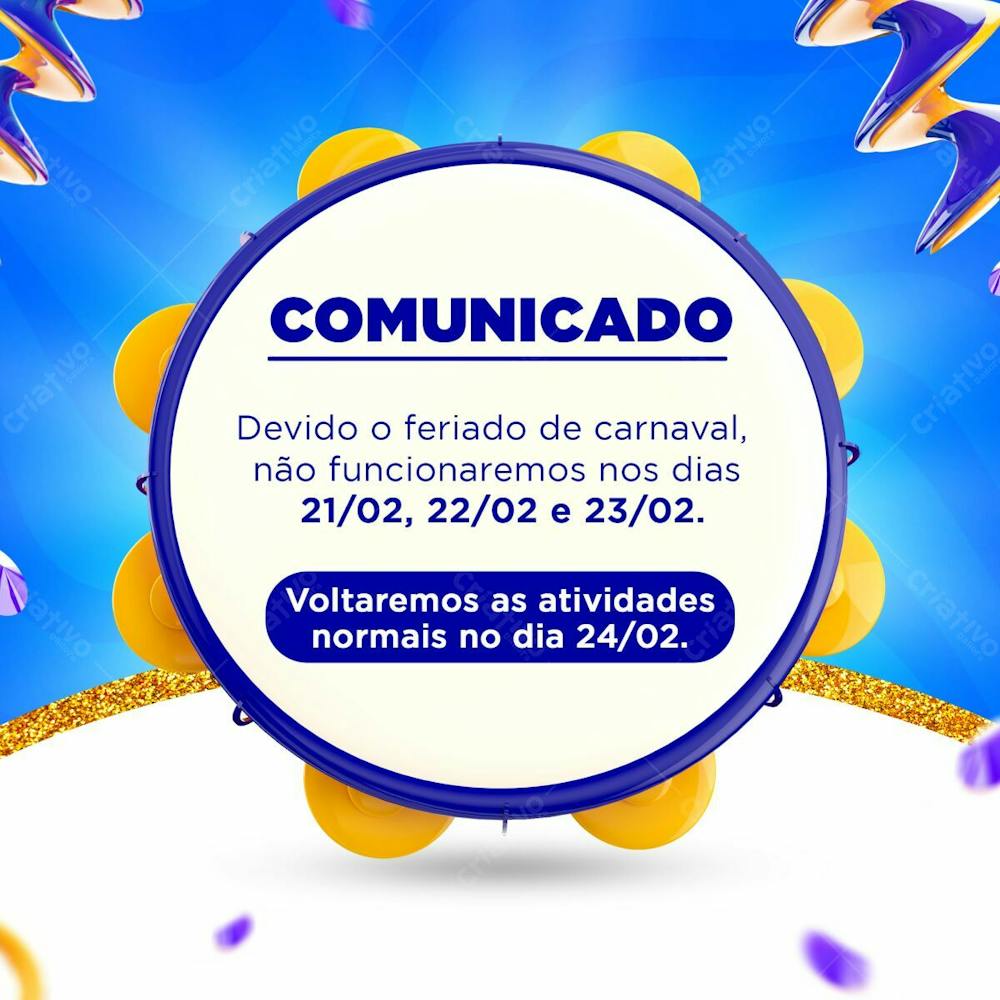 Horário De Funcionamento Comunicado Carnaval