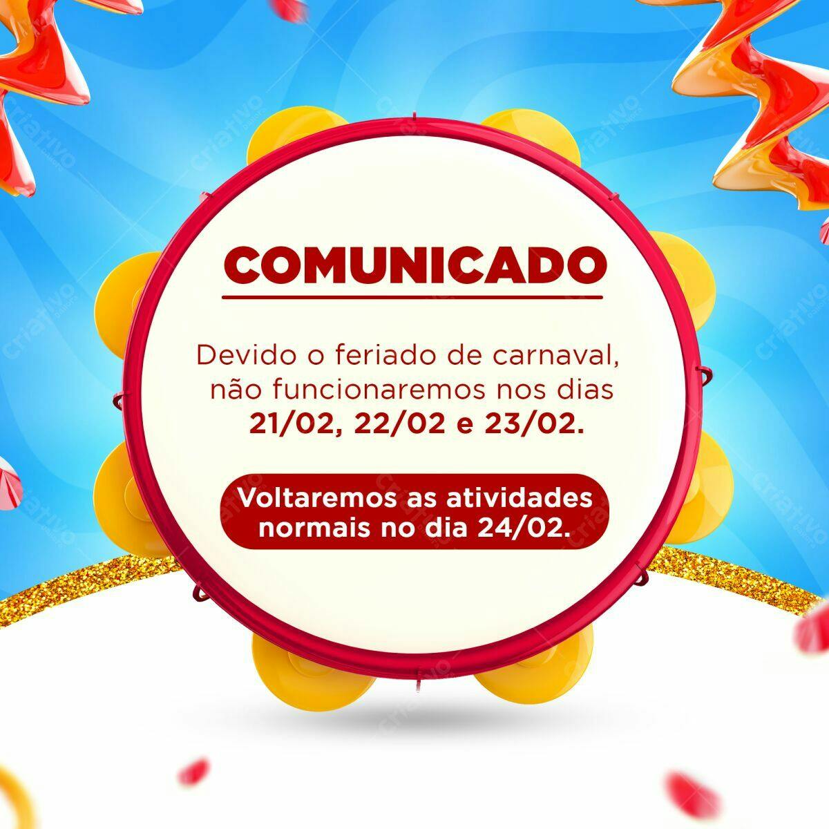 Comunicado de Carnaval PSD Editável