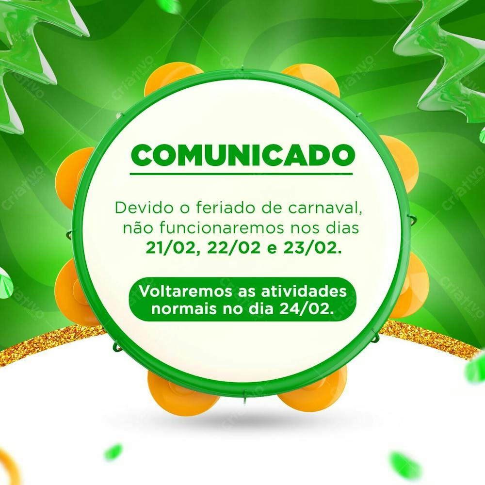 Horário De Funcionamento Comunicado Carnaval