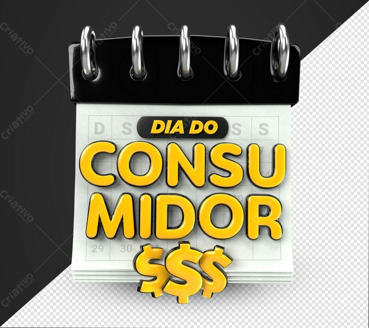 Selo 3D promocional calendário amarelo e preto
