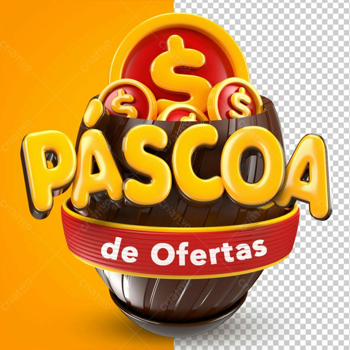 Selo 3D promocional Páscoa marrom e amarelo