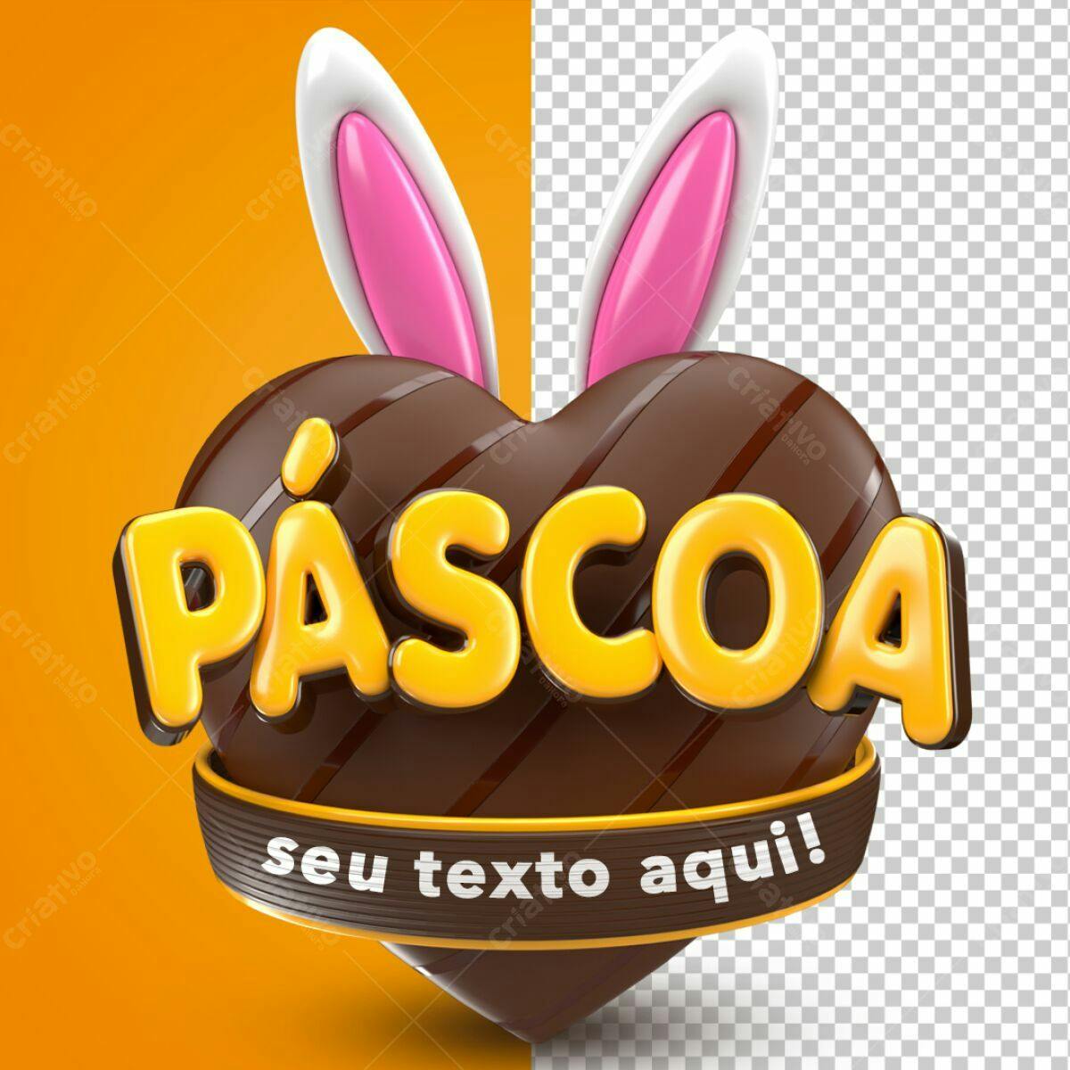 Arte Páscoa em Formato de Coração PSD Editável