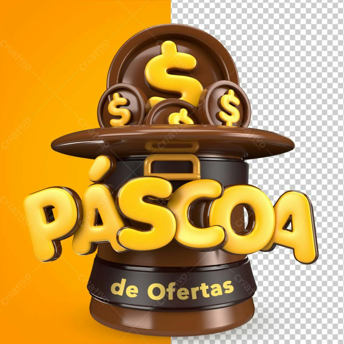 Selo 3D promocional Páscoa marrom e dourado