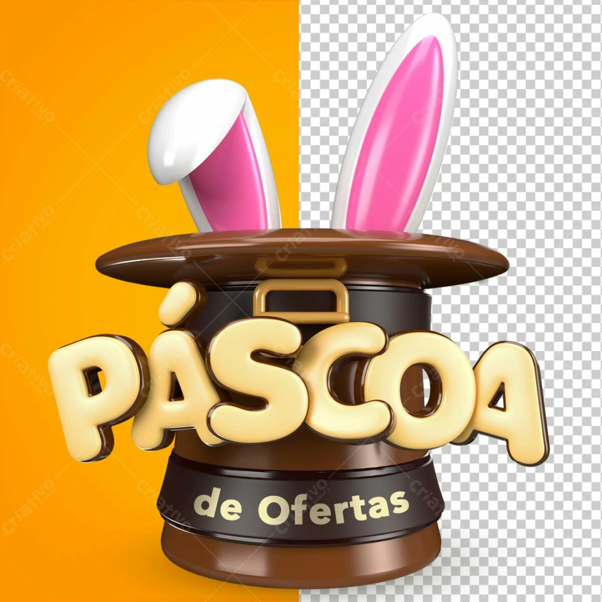 Selo 3D Páscoa Marrom e Rosa com Coelho