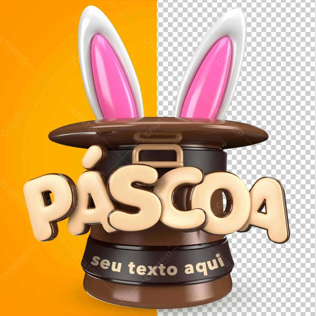 Arte Páscoa em Chapéu de Mago PSD Editável