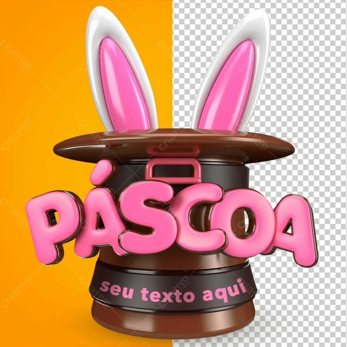Arte Páscoa em Chapéu de Mago PSD Editável