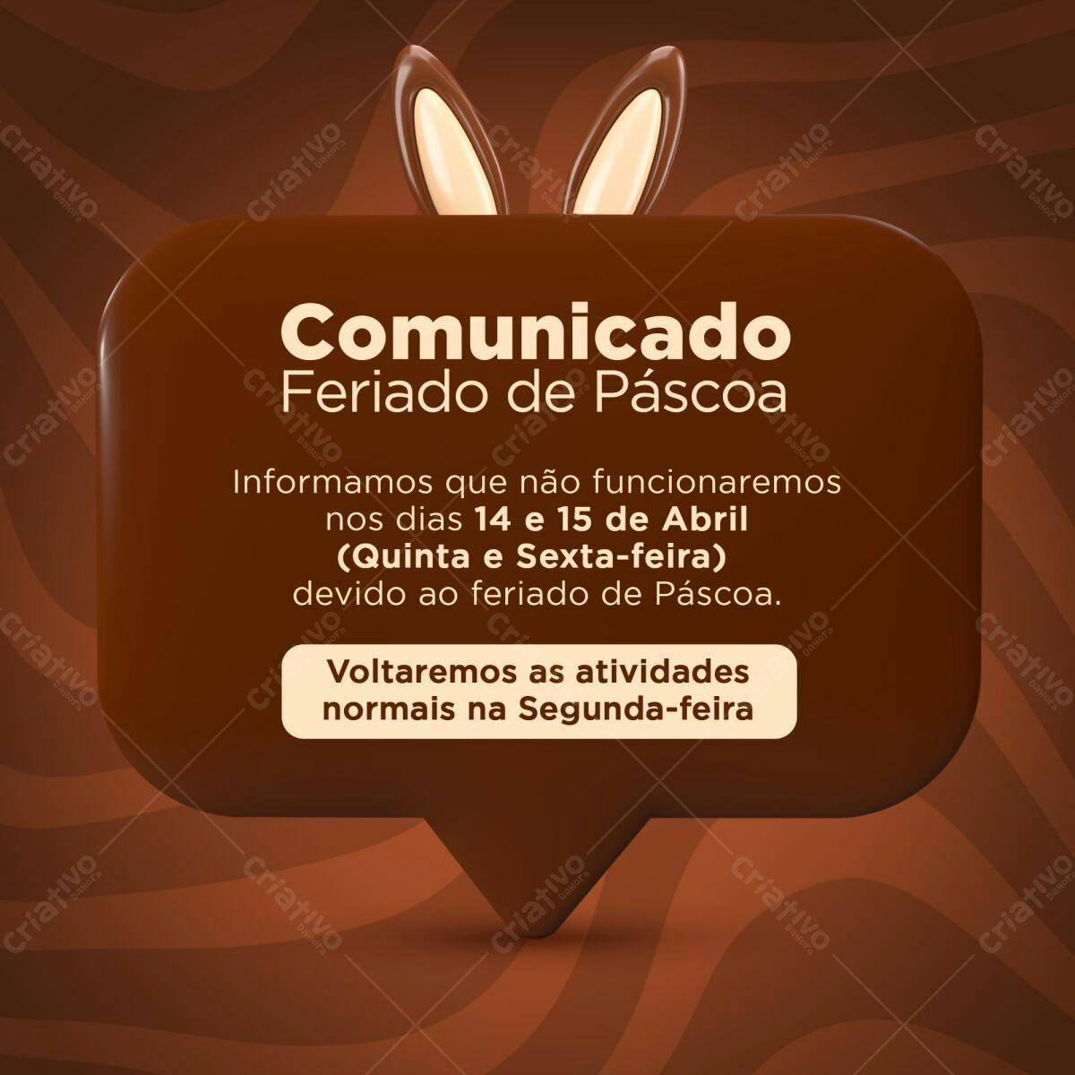 Comunicado Feriado de Páscoa PSD Editável
