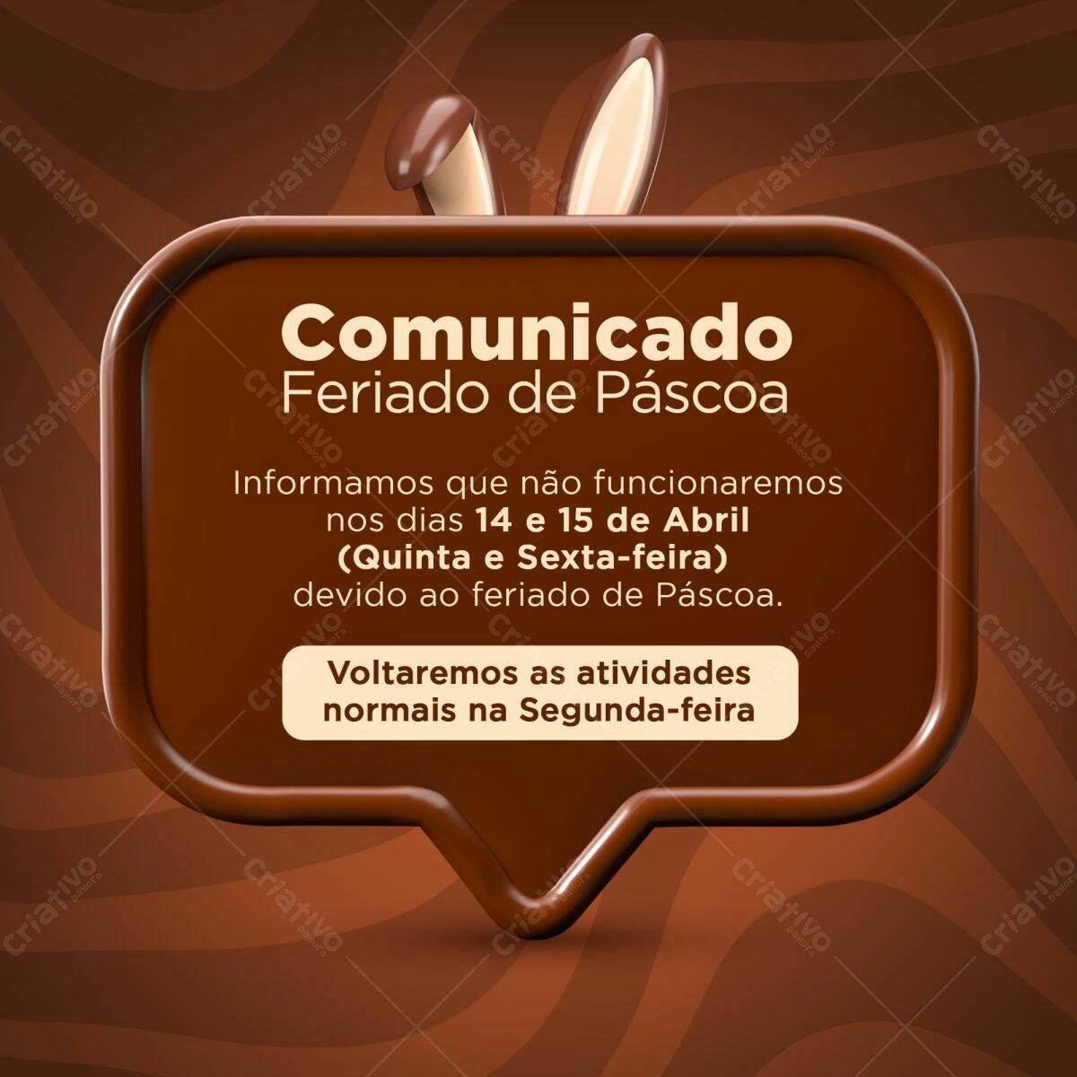 Comunicado Feriado Páscoa PSD Editável