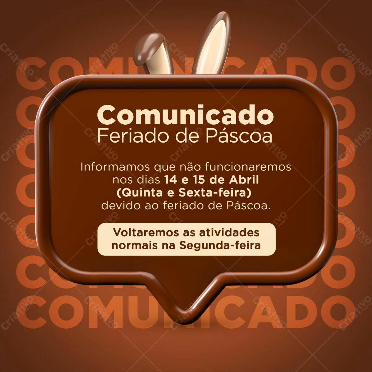 Comunicado Feriado Páscoa PSD Editável