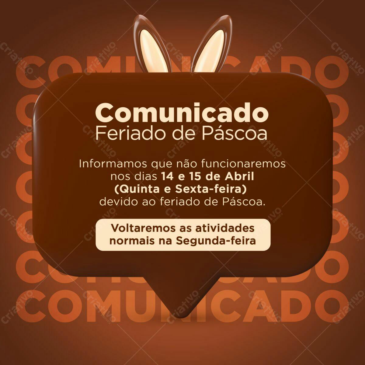 Comunicado Feriado de Páscoa PSD Editável