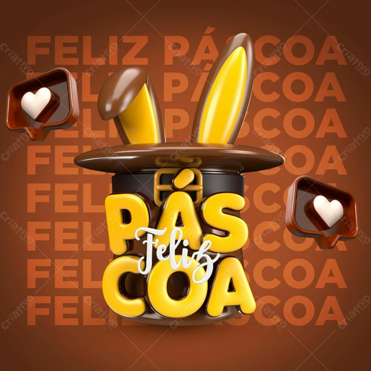 Arte Páscoa com Coelho PSD Editável