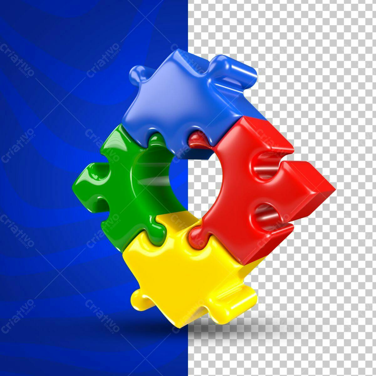 Selo 3D de conexão peças coloridas brilhante