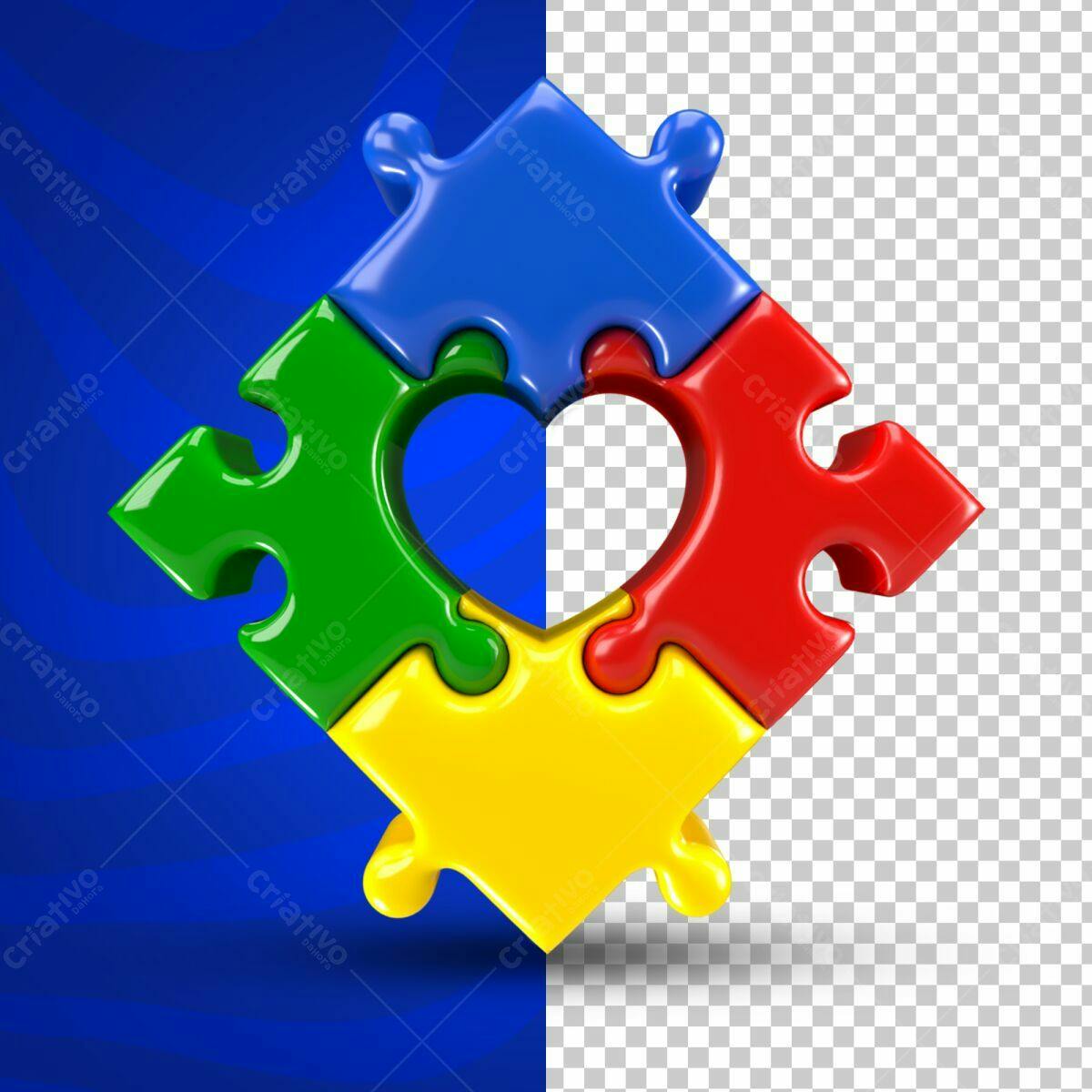 Selo 3D de união peças de quebra-cabeça coloridas