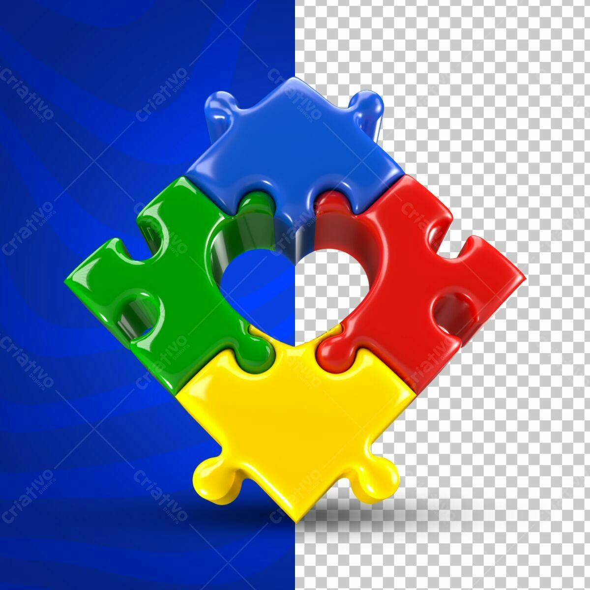 Selo 3D de conexão peças de quebra-cabeça colorido brilhante