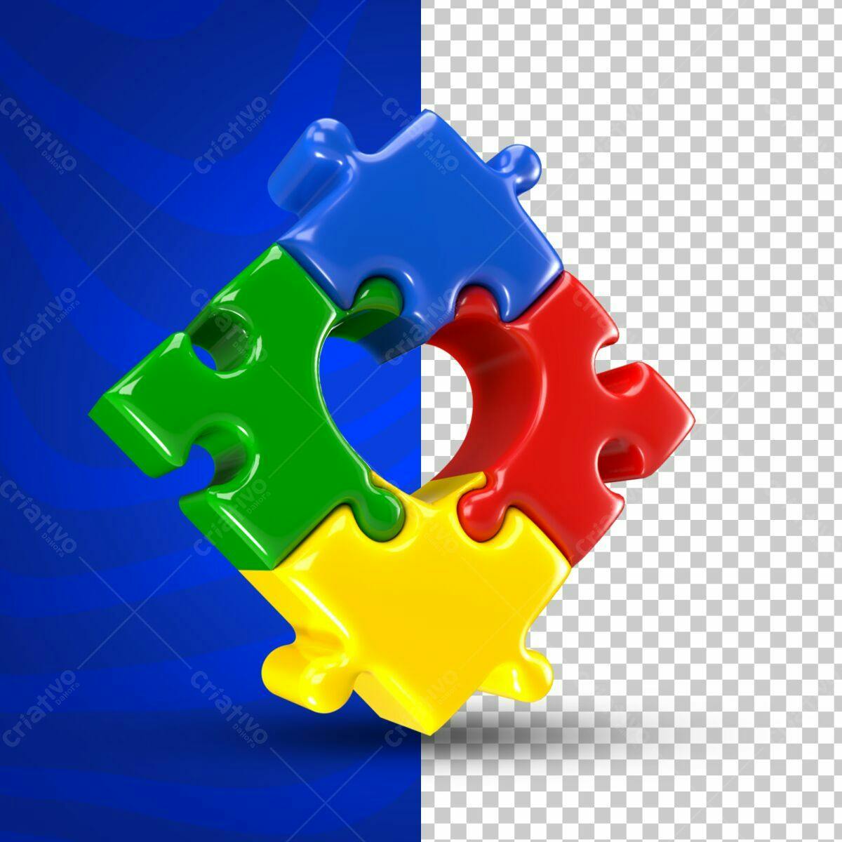 Selo 3D de união peças de quebra-cabeça coloridas