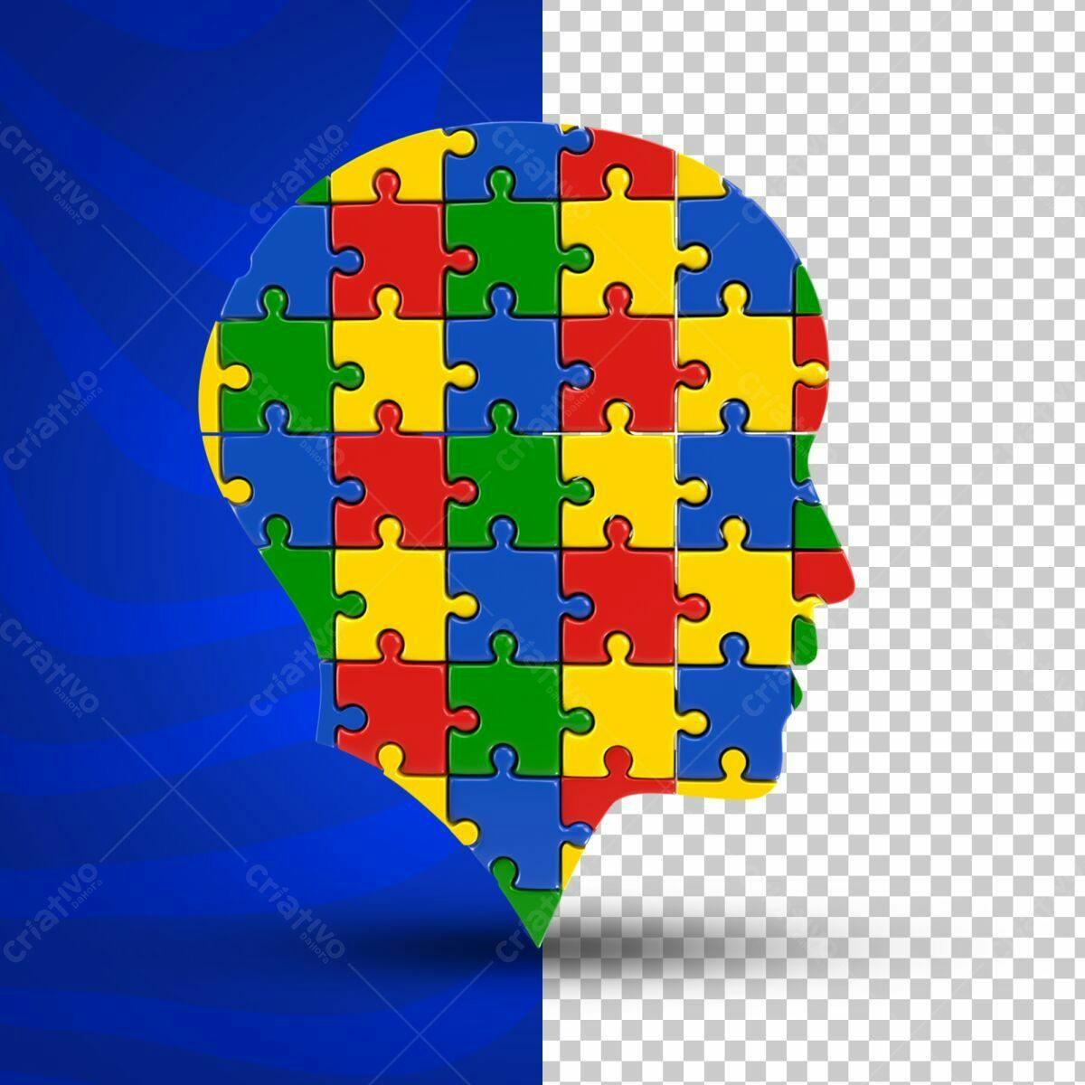 Selo 3D de conscientização quebra-cabeça multicolorido