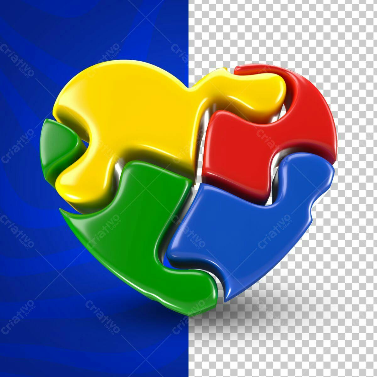 Selo 3D Puzzle Coração Colorido Brilhante