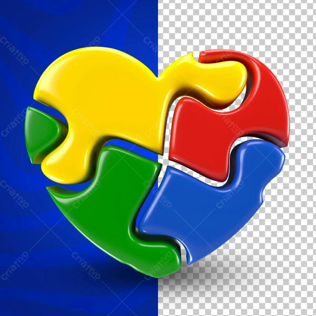 Selo 3D quebra-cabeça coração colorido brilhante