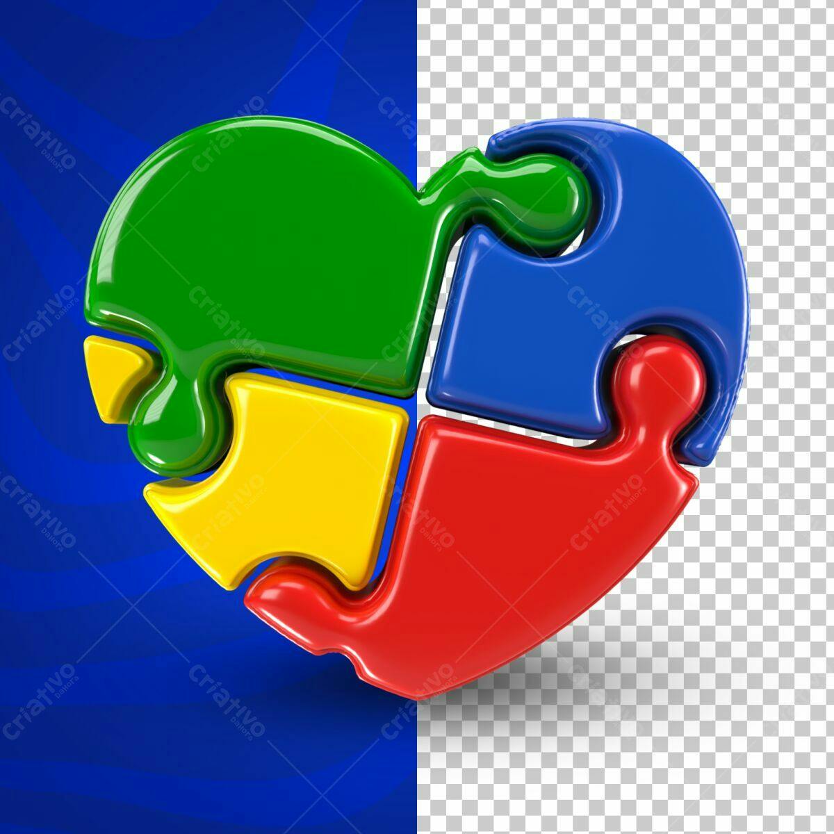 Selo 3D de união peças de quebra-cabeça colorido