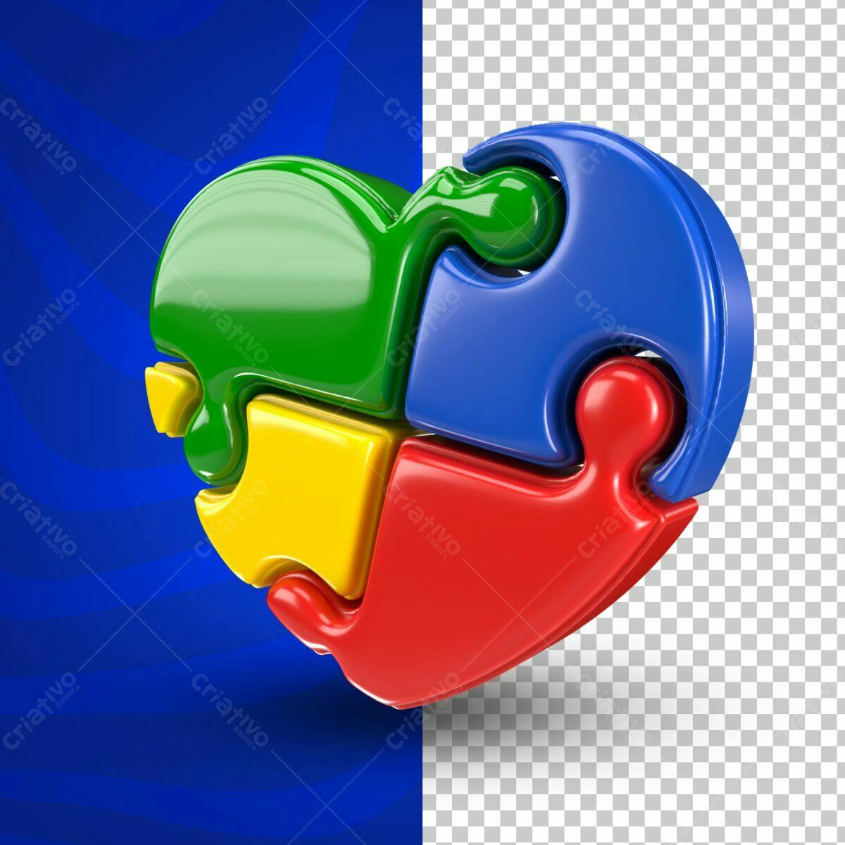 Selo 3D em formato de coração peças de quebra-cabeça colorido