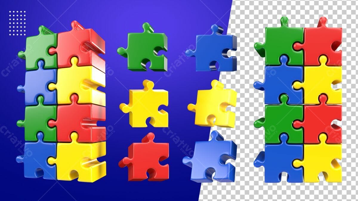 Selo 3D Quebra-cabeça Colorido Brilhante