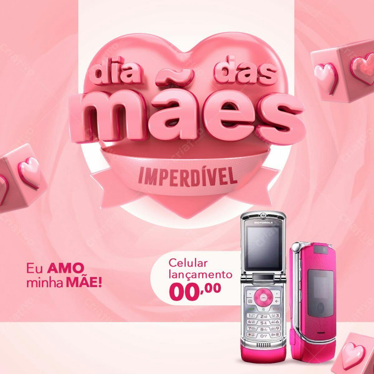 Flyer Dia das Mães com Celular Rosa PSD Editável