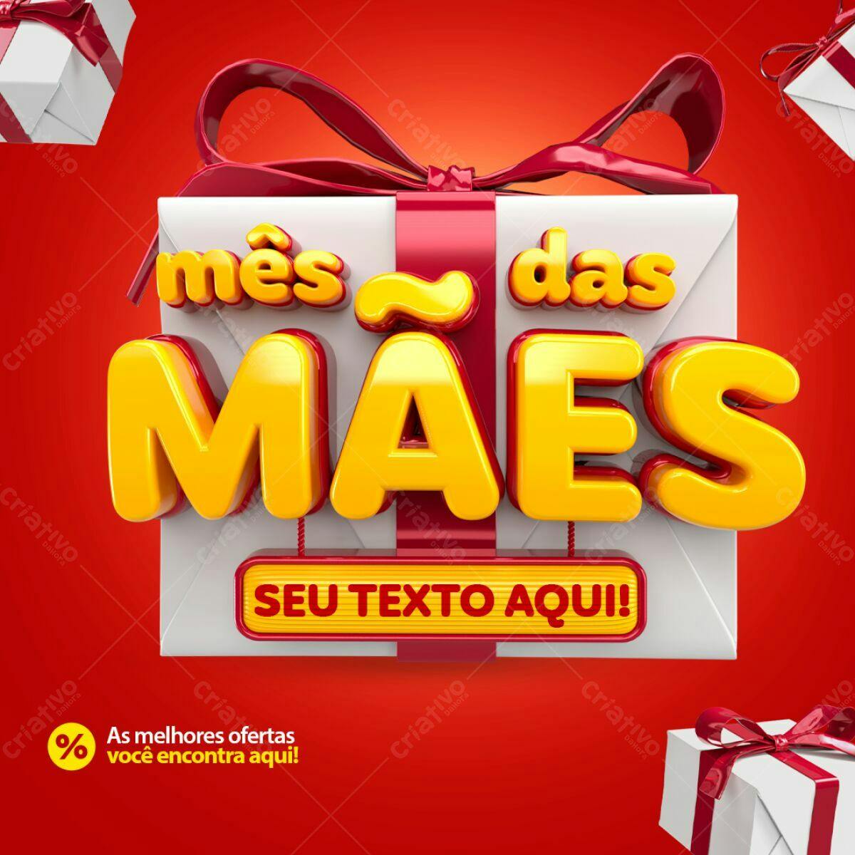Selo 3D promocional Dia das Mães amarelo e vermelho