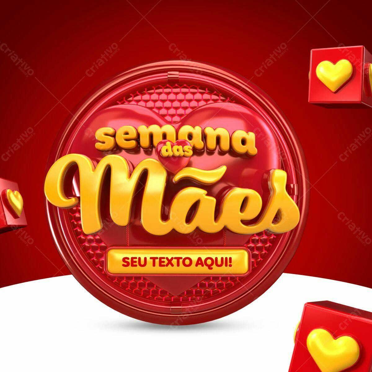 Selo 3D promocional Dia das Mães vermelho e dourado