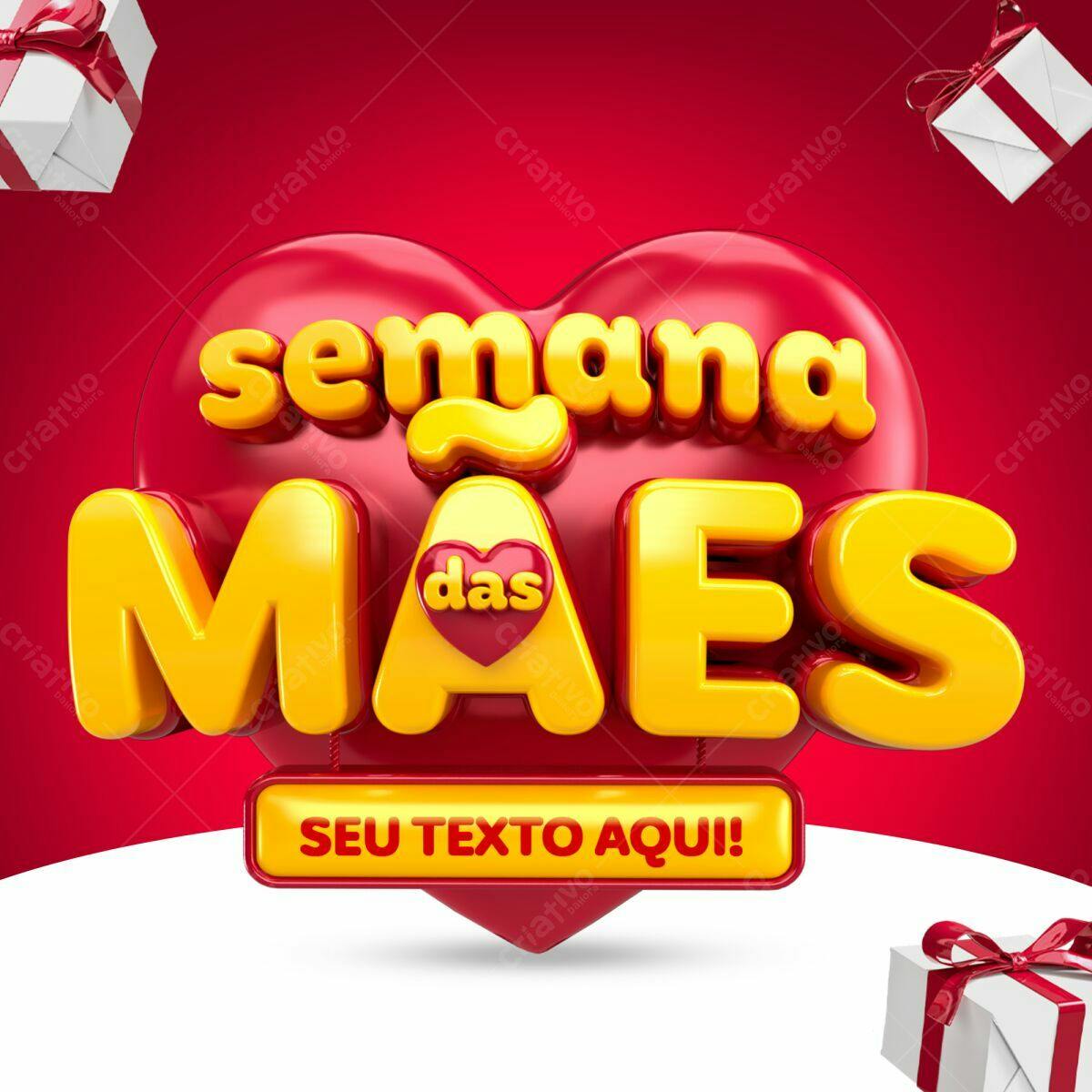 Selo 3D promocional Dia das Mães vermelho e amarelo