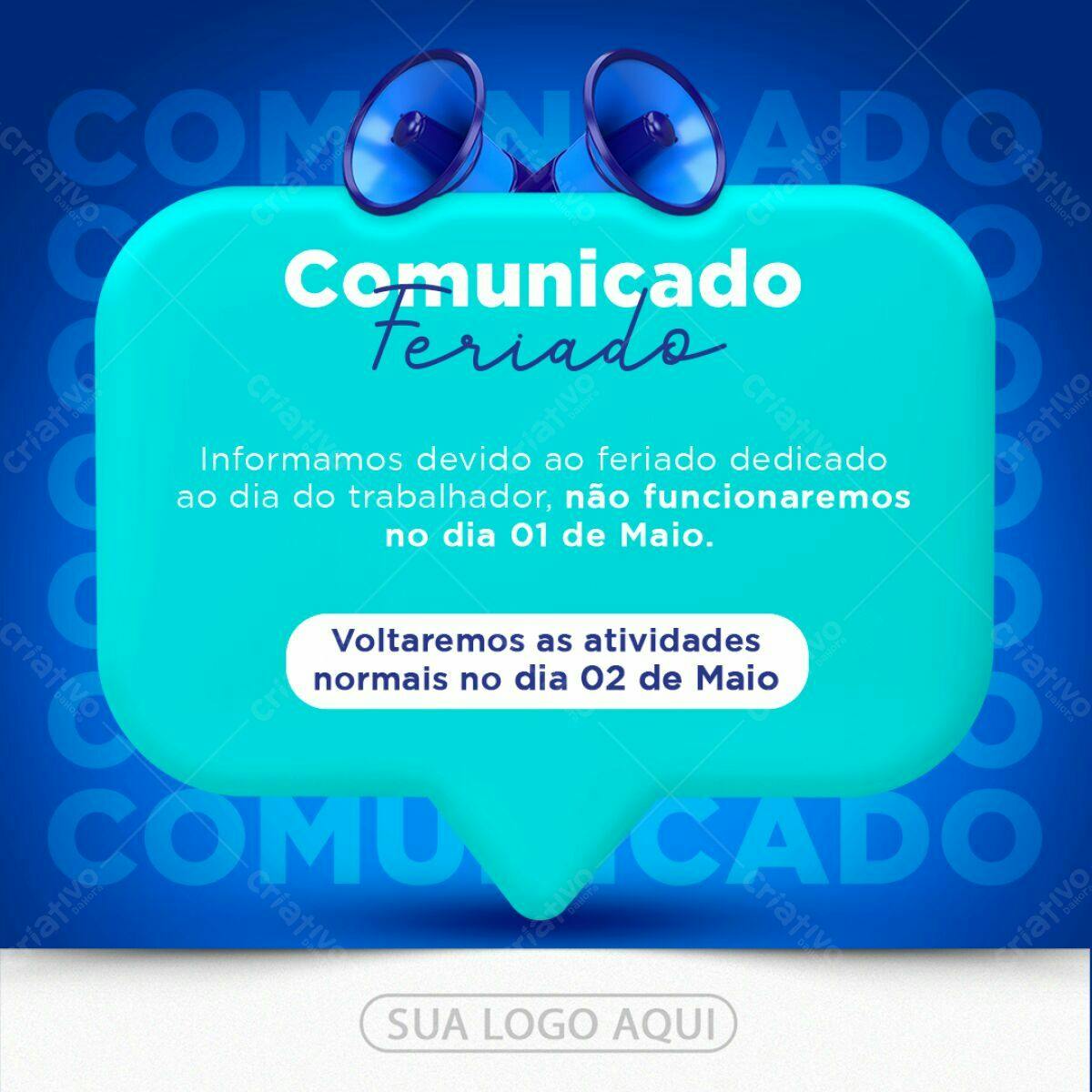 Comunicado Feriado Dia do Trabalho PSD Editável