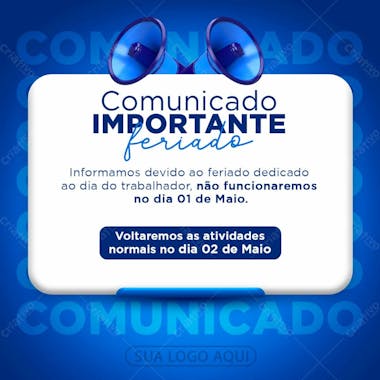 Dia do trabalhador comunicado