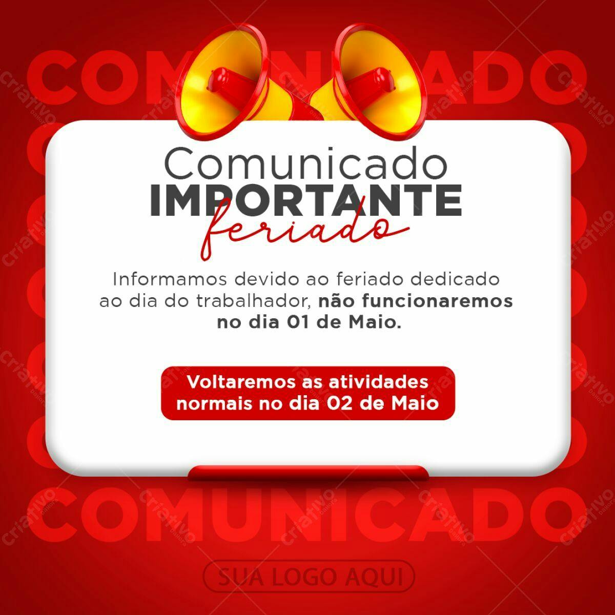 Comunicado Feriado Trabalho PSD Editável