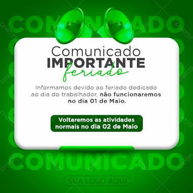 Dia do trabalhador comunicado