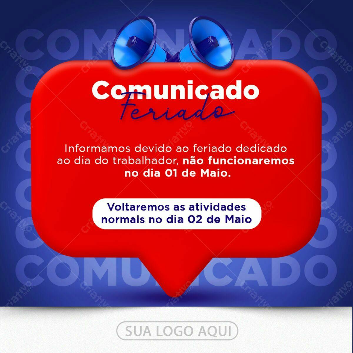 Comunicado Feriado Dia do Trabalho PSD Editável