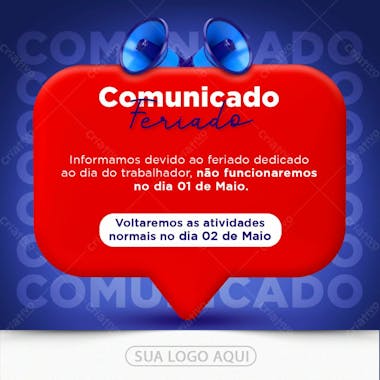 Dia do trabalhador comunicado