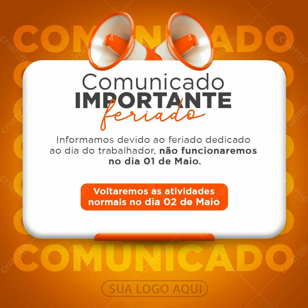 Comunicado Feriado Trabalho PSD Editável