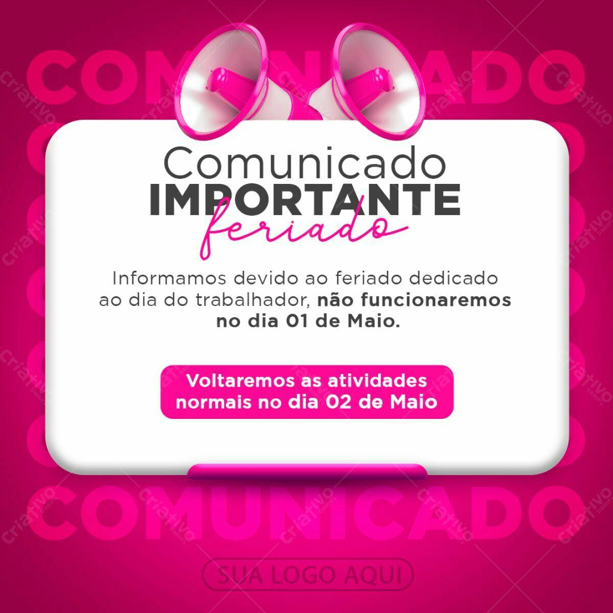 Comunicado Feriado Trabalho PSD Editável