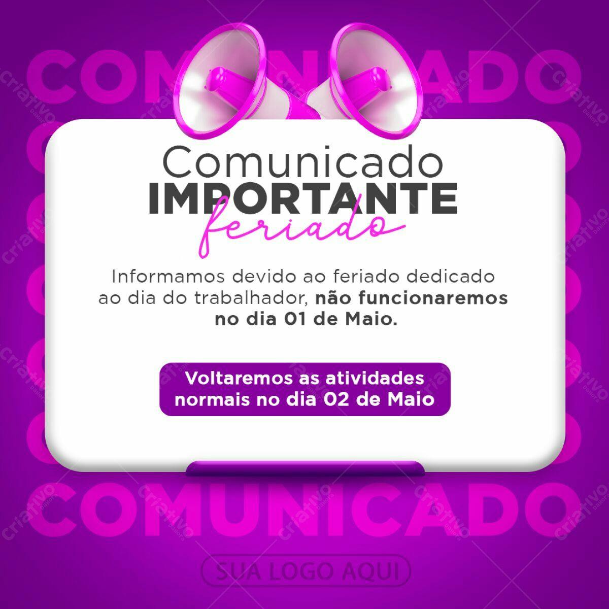 Comunicado Feriado Trabalho PSD Editável