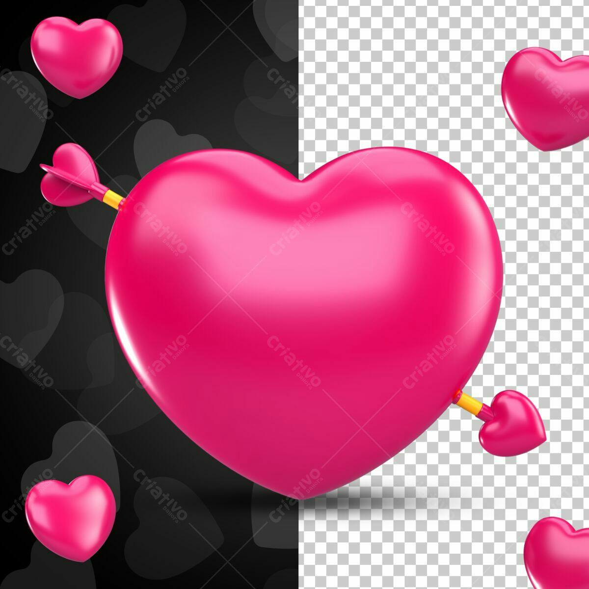 Selo 3D Romântico em Formato de Coração Rosa