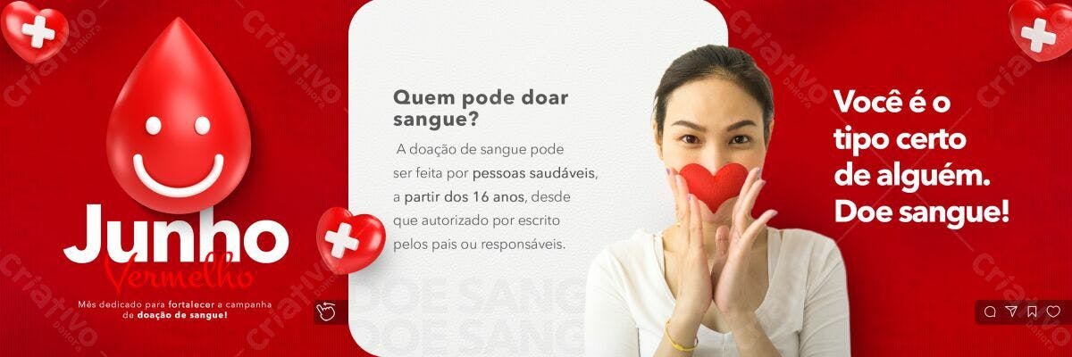 Banner Junho Vermelho Doação de Sangue PSD Editável