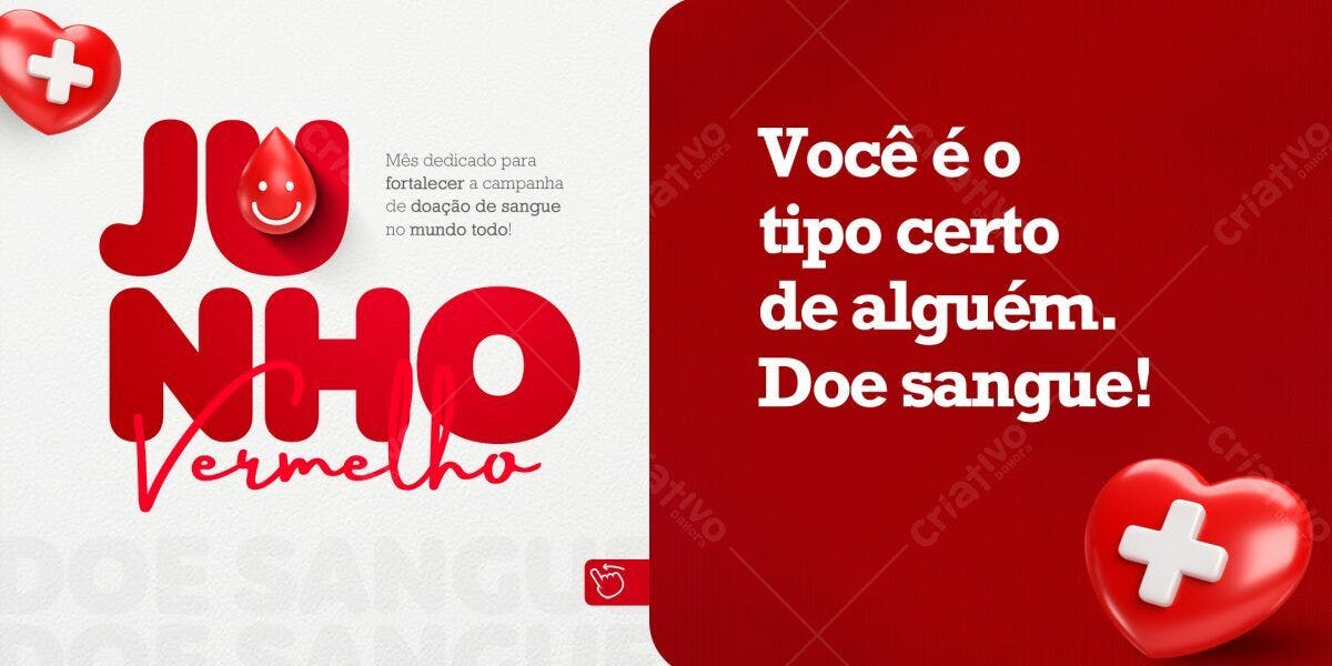 Junho Vermelho: Banner de Doação de Sangue PSD Editável