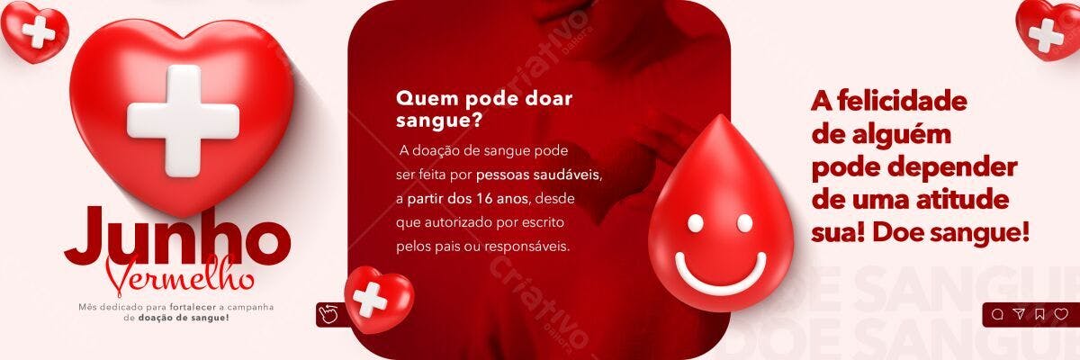 Banner Junho Vermelho para Doação de Sangue PSD Editável