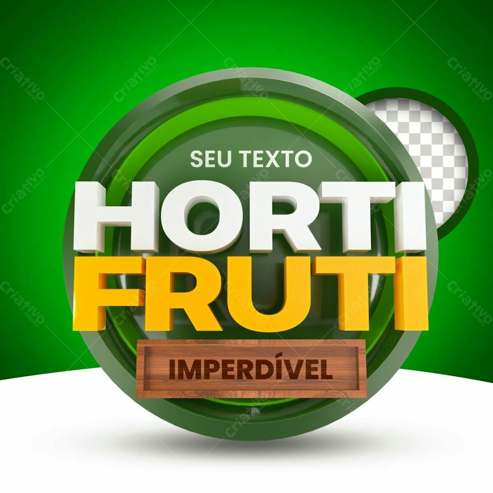 Selo 3D Hortifruti Verde Supermercados E Lojas Em Geral Brasil