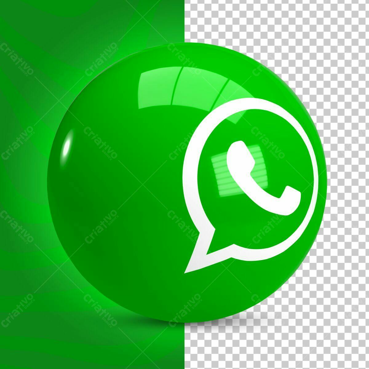 Selo 3D WhatsApp verde brilhante esférico