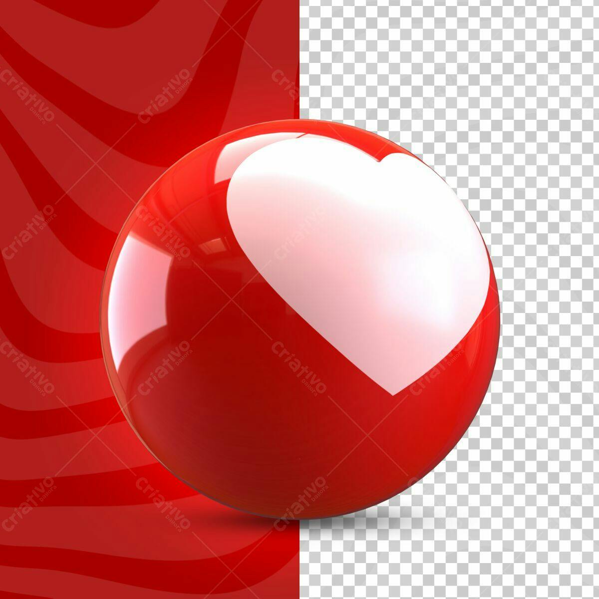 Selo 3D Romântico Esfera Vermelha com Coração