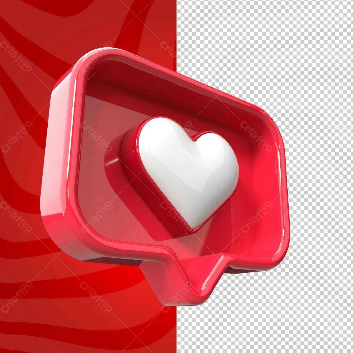 Selo 3D Curtida em formato de Balão Vermelho e Branco