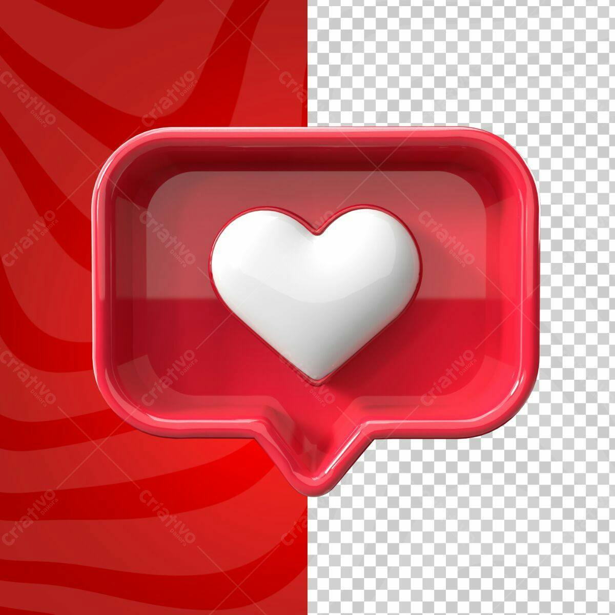 Selo 3D de Curtida formato balão vermelho e branco