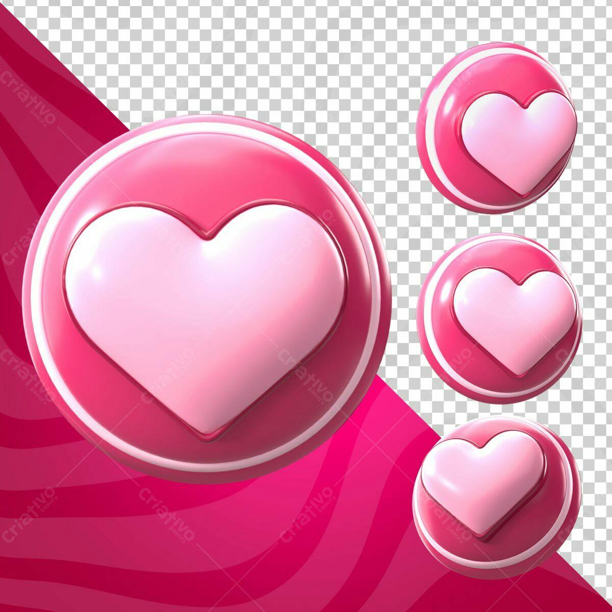 Selo 3D Amor Rosa e Vermelho Brilhante