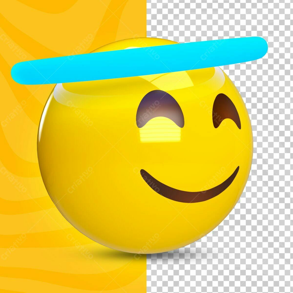 Selo 3D Emoticon Amarelo e Azul Brincalhão
